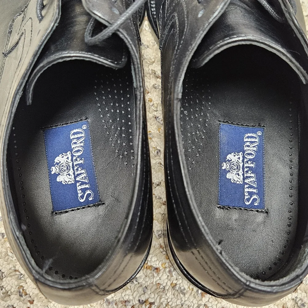 Stafford Men's Cap Toe Oxford Black Leather Lace Up Dress‎ Shoes Size 8.5 M